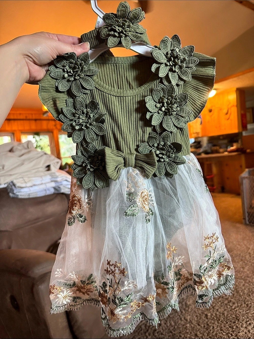 Toddler Girls' Floral Dress Set in Green